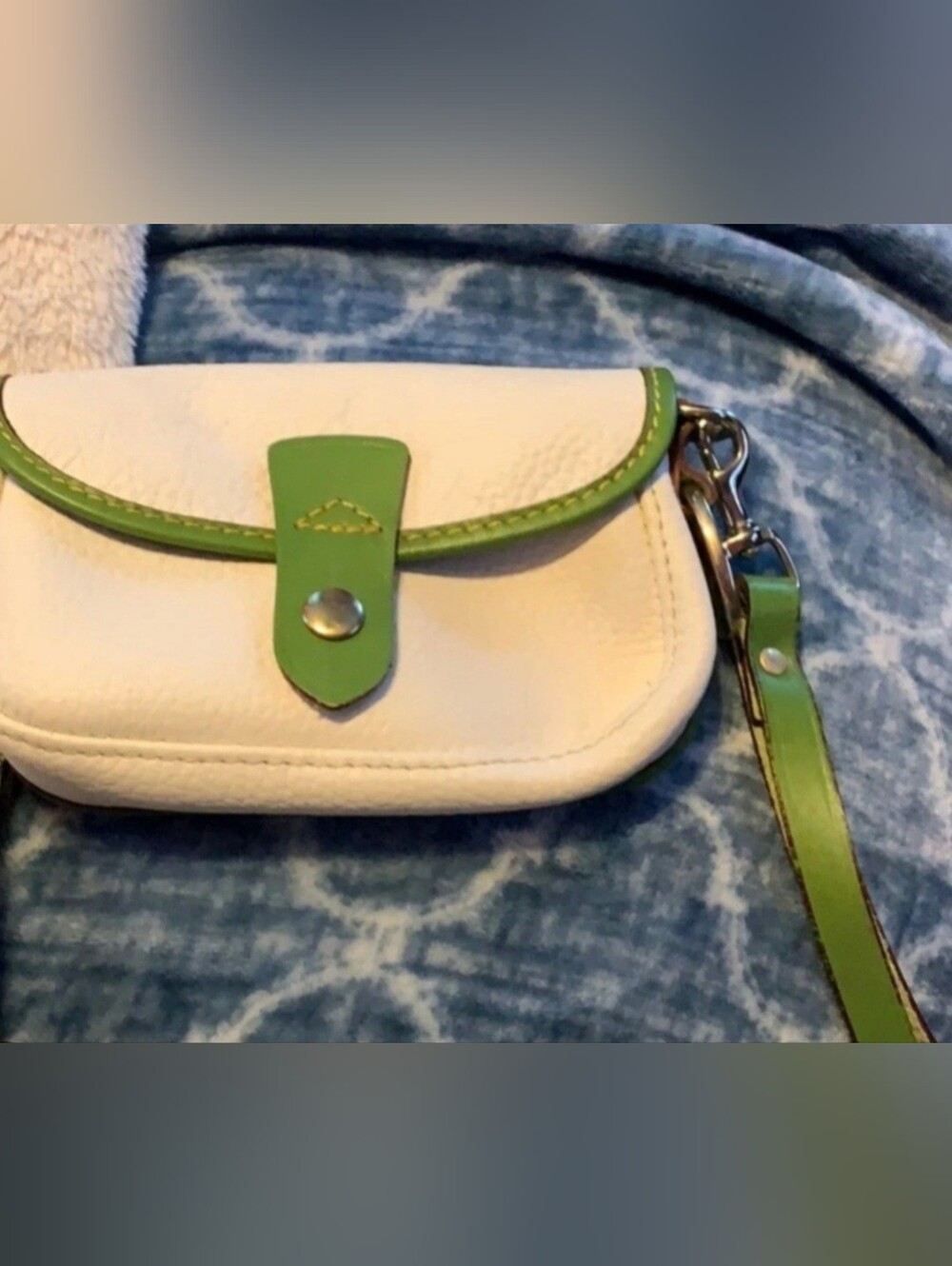 Dooney and Bourke Oncour Elba Flap Wristlet Ecru Pebble Leather with Olive Trim - Picture 9 of 10